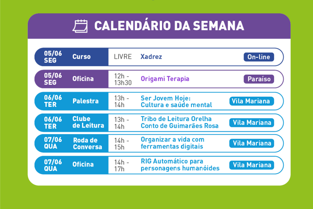 Calendário da semana - campus Vivo 3